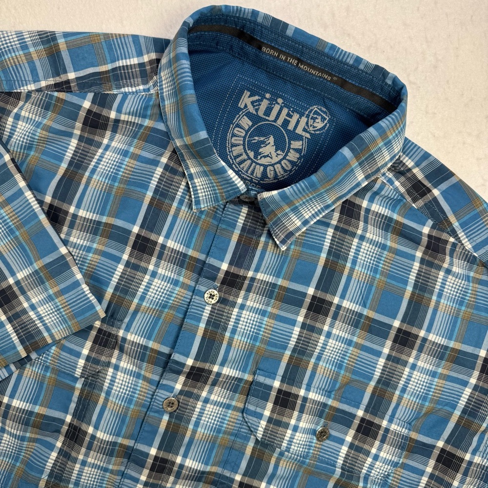 KÜHL Men’s L Eluxur Blue Gray Plaid Short Sleeve Button Down